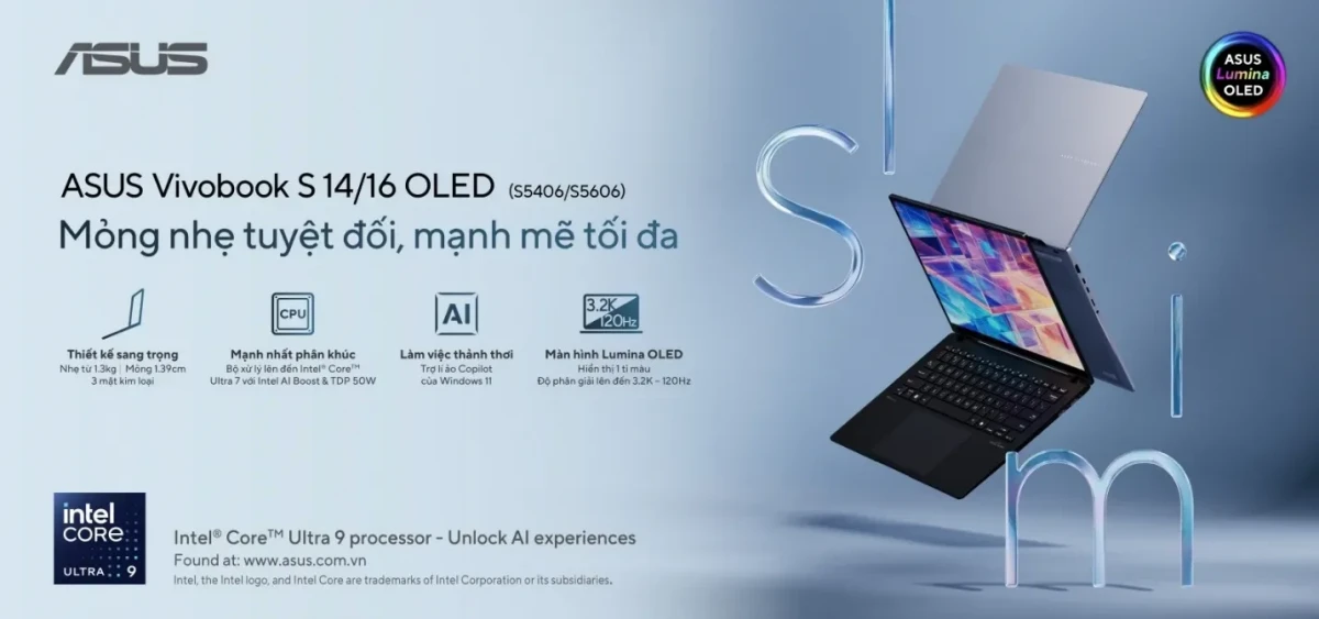 Vivobook S 14/16 OLED: Nâng tầm trải nghiệm di động với màn hình OLED, chip AI