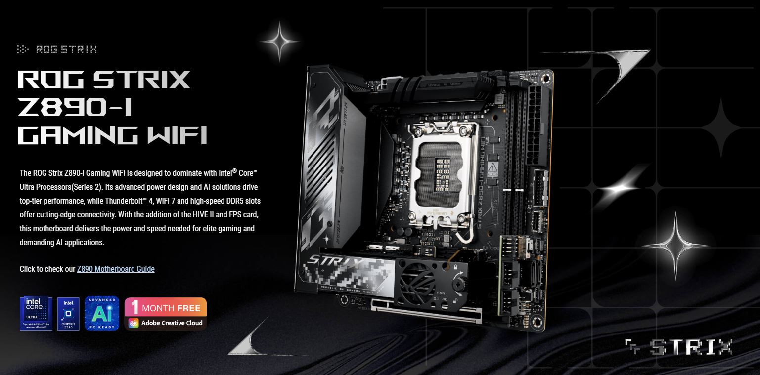 ROG Strix Z890-I Gaming WIFI: Bo mạch chủ mini-ITX tối ưu cho Intel Gen 14