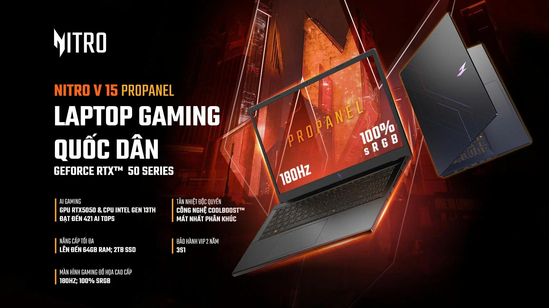 Acer Nitro V 15 ProPanel: Laptop gaming quốc dân nâng cấp RTX 5050, màn hình 180Hz