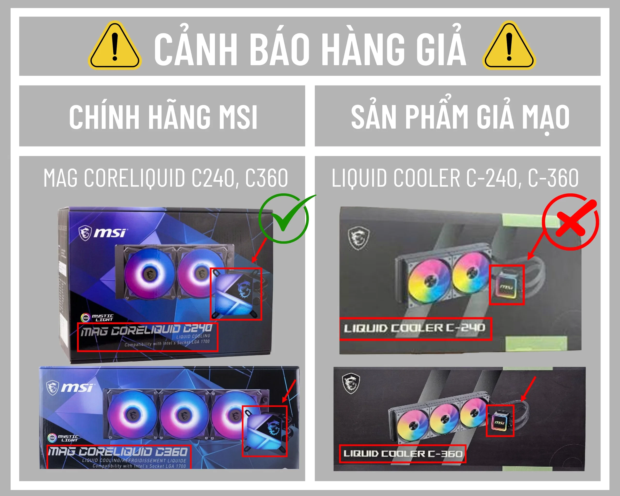 MSI cảnh báo tản nhiệt nước giả Liquid Cooler C-240 và C-360