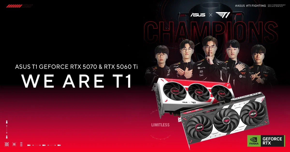 ASUS hợp tác T1 ra mắt GeForce RTX 5070 và RTX 5060 Ti dành cho game thủ esports