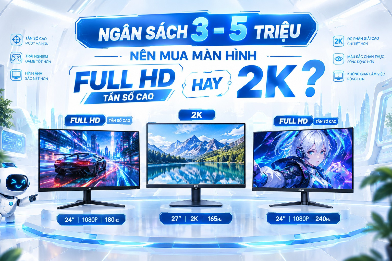Ngân sách 3-5 triệu nên mua màn hình Full HD tần số cao hay 2K?