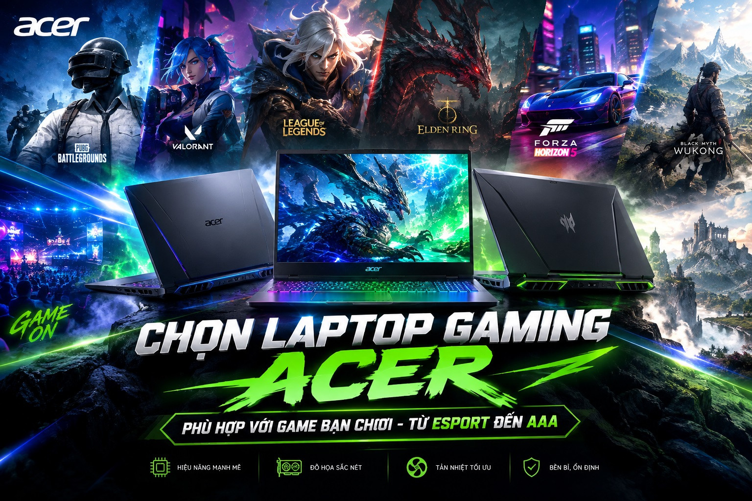 Chọn laptop gaming Acer phù hợp với game bạn chơi, từ eSports đến AAA