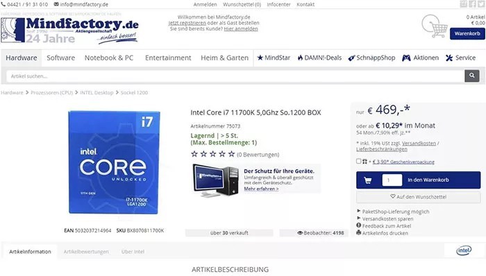 Nhà bán lẻ tại Đức bán Core I7 11700K trước cả khi sản phẩm được ra mắt, đồng thời lộ điểm benchmark của I7 11700k!!