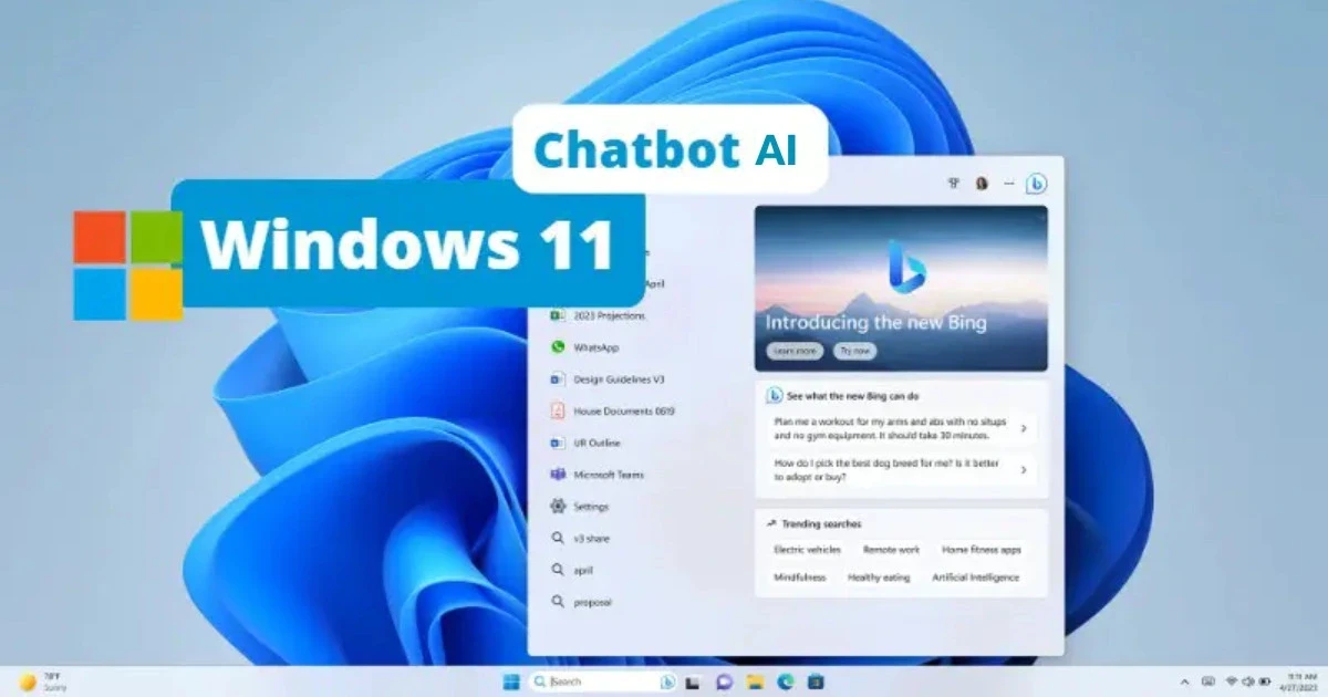 Windows 11 ra mắt bản cập nhật mới: Đưa công cụ tìm kiếm Bing tích hợp AI vào thanh tác vụ