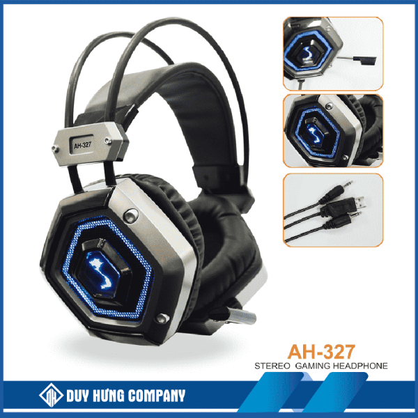 Tai nghe gaming Soundmax AH327 màu đen bạc, có mic, có đèn LED