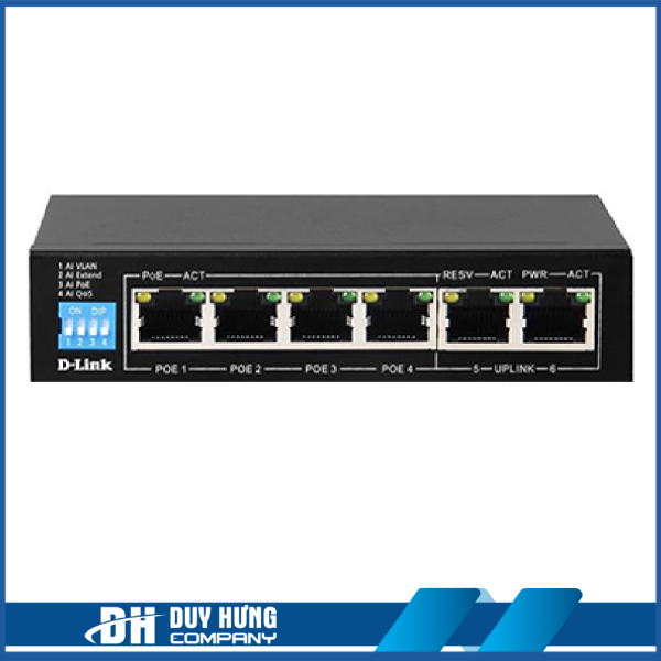 SWITCH POE D-LINK DES-F1006P – TỐC ĐỘ 10/100MBPS – 6 PORT (4 PORT POE + 2 PORT UPLINK)