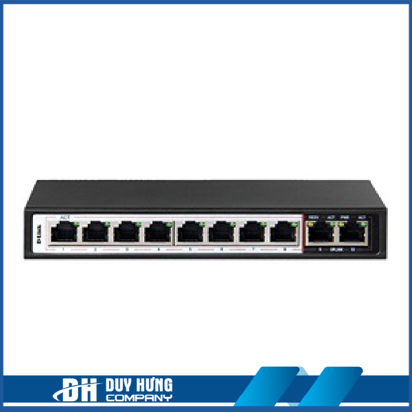 SWITCH POE GIGABIT D-LINK DGS-F1010P – TỐC ĐỘ 10/100/1000MBPS – 10 PORT (8 PORT POE 250M + 2 PORT UPLINK)