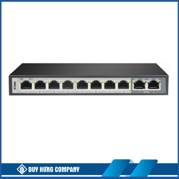 SWITCH POE GIGABIT D-LINK DGS-F1010P – TỐC ĐỘ 10/100/1000MBPS – 10 PORT (8 PORT POE 250M + 2 PORT UPLINK)
