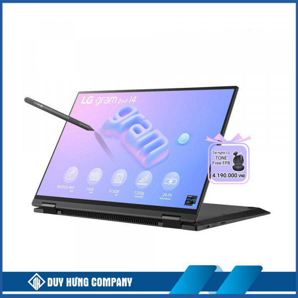 Laptop LG Gram 2023 2 in 1 - 14T90R-G.AH55A5 (Intel Core i5-1340P | 16GB | 512GB | Intel Iris Xe | 14-inch WUXGA | Cảm ứng | Win 11 | Đen)