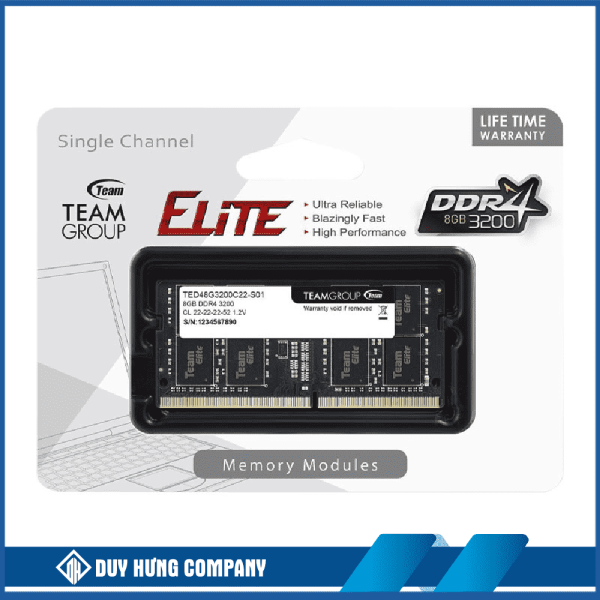 Ram Laptop TeamGroup Elite 8GB DDR4 3200MHz (TED48G3200C22-S01)