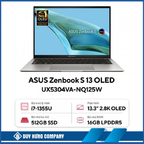 Laptop Asus ZenBook S UX5304VA-NQ125W (i7 1355U/16GB RAM/512GB SSD/13.3 2.8K Oled/Win11/Cáp/Túi/Xám)