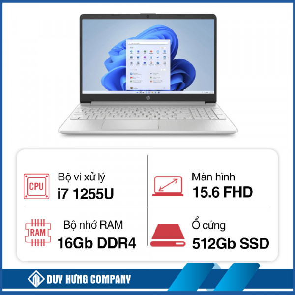 Laptop HP 15s fq5144TU 7C0R8PA (i7 1255U/ 16GB/ 512GB SSD/15.6 inch FHD/Win11/ Bạc)