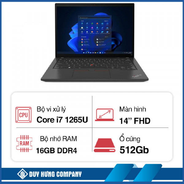 Máy tính xách tay Lenovo ThinkPad T14 GEN 3 21AH00NXVA (i7 1265U/ 16GB/ 512GB SSD/14 inch WUXGA/NoOS/ Black/ Carbon)