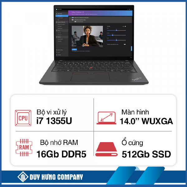 Laptop Lenovo ThinkPad T14 GEN 4 (i7 1355U/ 16GB/ 512GB SSD/ 14 inch WUXGA/ NoOS/ Black/ Carbon)