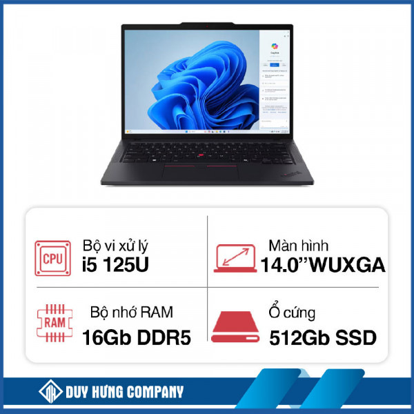 Máy tính xách tay Lenovo ThinkPad T14 GEN 5 (Ultra 5 125U/ 16GB/ 512GB SSD/ 14 inch WUXGA/ NoOS/ Black/ Carbon)