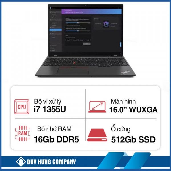 Máy tính xách tay Lenovo ThinkPad T16 G2 21HH003TVN (i7 1355U/ 16GB/ 512GB SSD/16 inch WUXGA/Win 11 Pro/ Black/ Carbon)