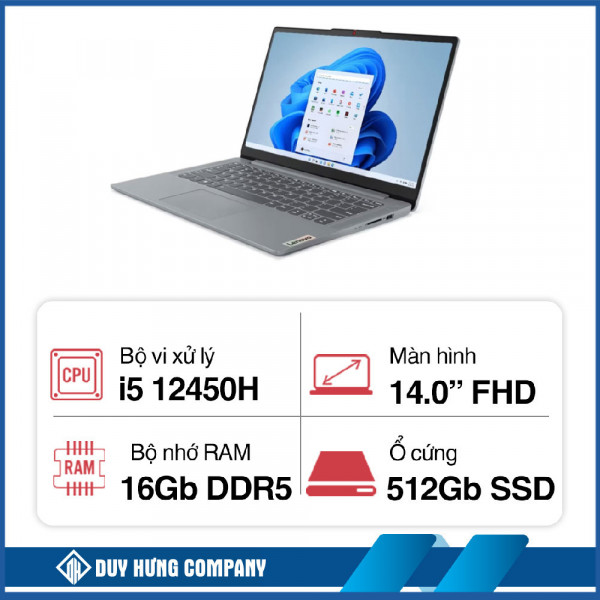 Máy tính xách tay Lenovo IdeaPad Slim 3 14IAH8 83EQ0005VN (i5 12450H/ 16GB/ 512GB SSD/14 inch FHD/Win11/ Arctic Grey)