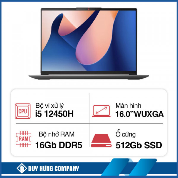 Máy tính xách tay Lenovo IdeaPad Slim 5 16IAH8 (i5 12450H/ 16GB/ 512GB SSD/16 inch WUXGA/ 120Hz/ Win11/ Cloud Grey/ Vỏ nhôm/3Y)