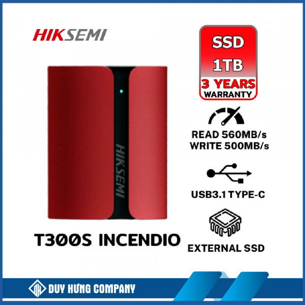 Ổ cứng di động SSD HIKSEMI 1Tb T300S (Type-C và USB3.1/ 560MB/s/ 500MBps/ Đỏ)