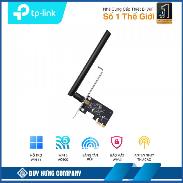 Cạc mạng không dây TP-Link PCI-E Archer T2E (Chuẩn AC/ AC600Mbps/ 1 Ăng-ten ngoài)