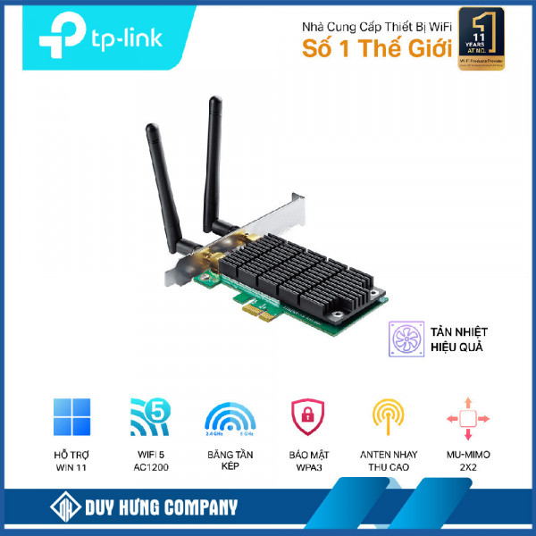 Cạc mạng không dây TP-Link PCI-E Archer T4E (Chuẩn AC/ AC1200Mbps/ 2 Ăng-ten ngoài)