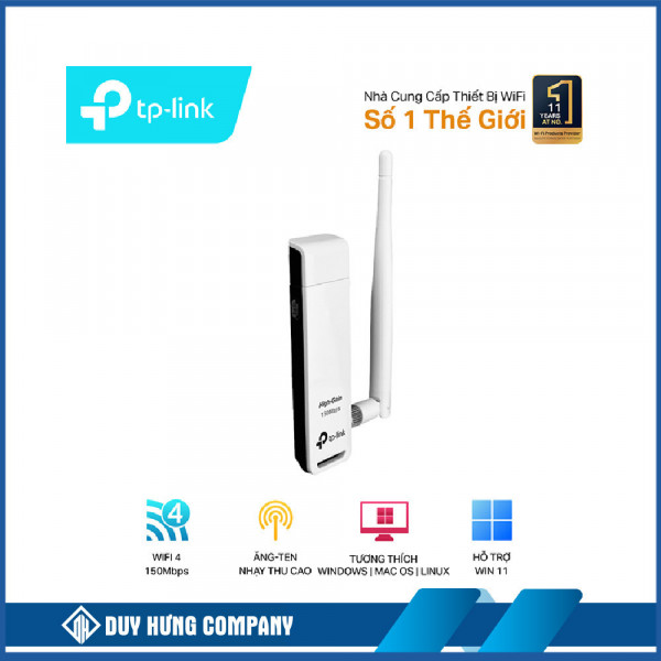 Cạc mạng không dây TP-Link USB TL-WN722N (Chuẩn N/ 150Mbps/ 1 Ăng-ten ngoài)