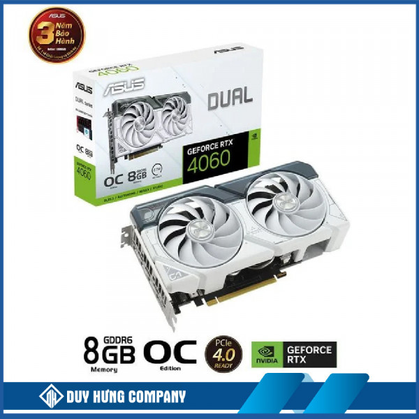 Card màn hình ASUS Dual GeForce RTX 4060 WHITE OC Edition 8GB (DUAL-RTX4060-O8G-WHITE)