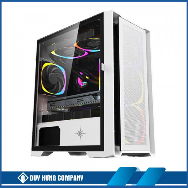 Vỏ case KENOO ESPORT M500 - 3F Trắng (M-ATX/Màu trắng/Kèm 3 fan RGB)