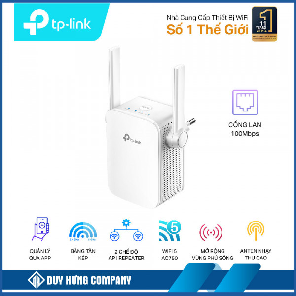 Bộ mở rộng sóng wifi TP-Link RE205 (Chuẩn N/ AC750Mbps/ 2 Ăng-ten ngoài/ 15 User)