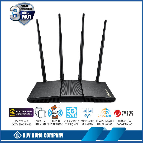 Bộ phát wifi 6 Asus RT-AX1800HP v2 MU-MIMO AX1800Mbps (Xuyên tường) _Router WiFi có thể mở rộng