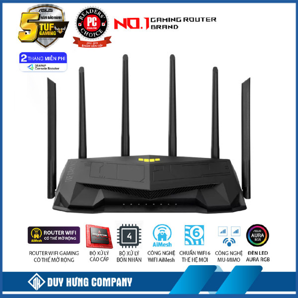 Bộ phát wifi 6 Asus TUF Gaming AX6000 (Chuẩn AX/ AX6000Mbps/ 6 Ăng-ten ngoài/ Wifi Mesh/ 80 User)