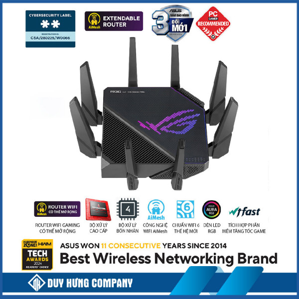 Bộ phát wifi 6 Asus ROG Rapture Gaming GT-AX11000 Pro (Chuẩn AX/ AX11000Mbps/ 8 Ăng-ten ngoài/ Wifi Mesh/ Dưới 80 User)