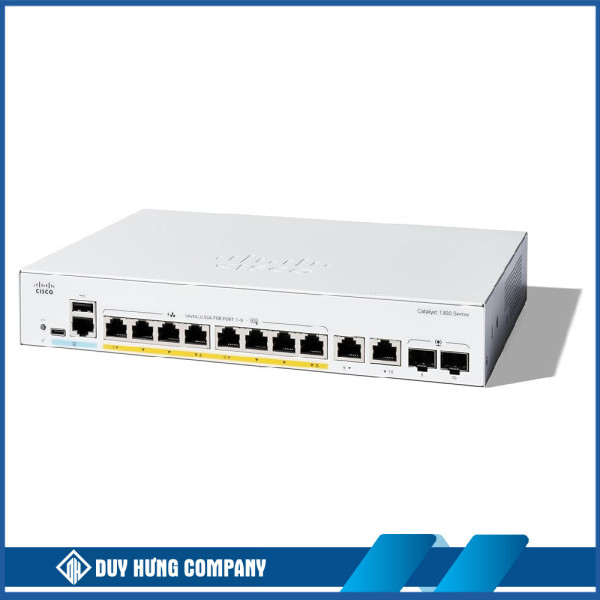 Switch Cisco C1300-8P-E-2G 8-Ports GE PoE+ 60W, 2 Combo Uplink