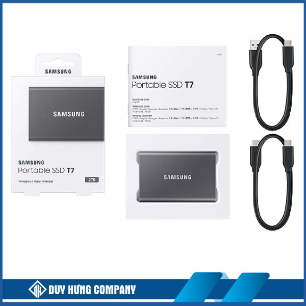 Ổ Cứng Di Động SSD Samsung T7 Portable 2TB 2.5 inch USB 3.2 Xám (Đọc 1050MB/s - Ghi 1000MB/s)-(MU-PC2T0T/WW)