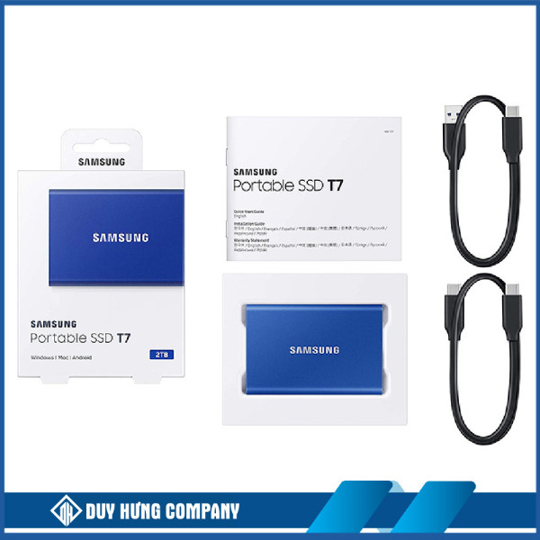 Ổ Cứng Di Động SSD Samsung T7 Portable 2TB 2.5 inch USB 3.2 Xanh (Đọc 1050MB/s - Ghi 1000MB/s)-(MU-PC2T0H/WW)