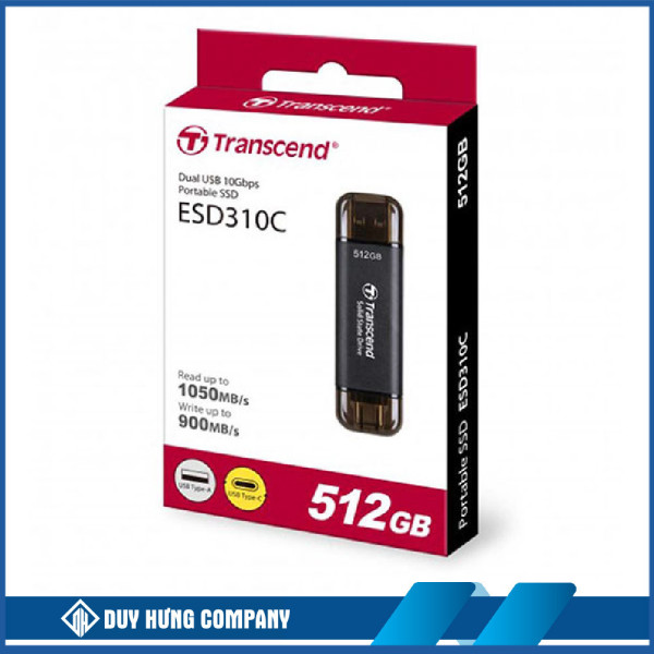Ổ cứng di động SSD Transcend 512Gb TS512GESD310C (Type-C và USB3.2/ 1050MB/s/ 900MB/s/ Đen)