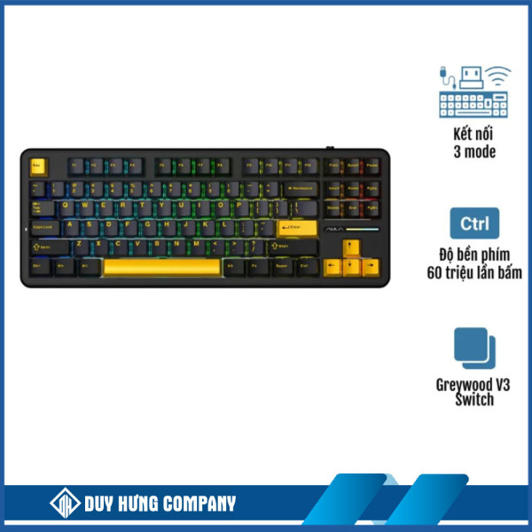 Bàn phím cơ Aula 3 MODE F87 Đen+Xanh đậm+Cam Greywood V3 Switch
