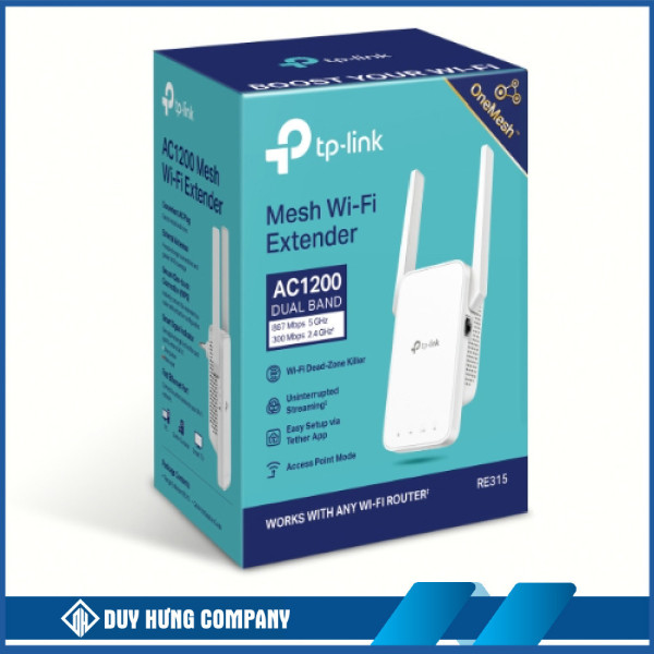 Bộ mở rộng sóng wifi TP-Link RE315 (Chuẩn AC/ AC1200Mbps/ 2 Ăng-ten ngoài/ Wifi Mesh/ 15 User)