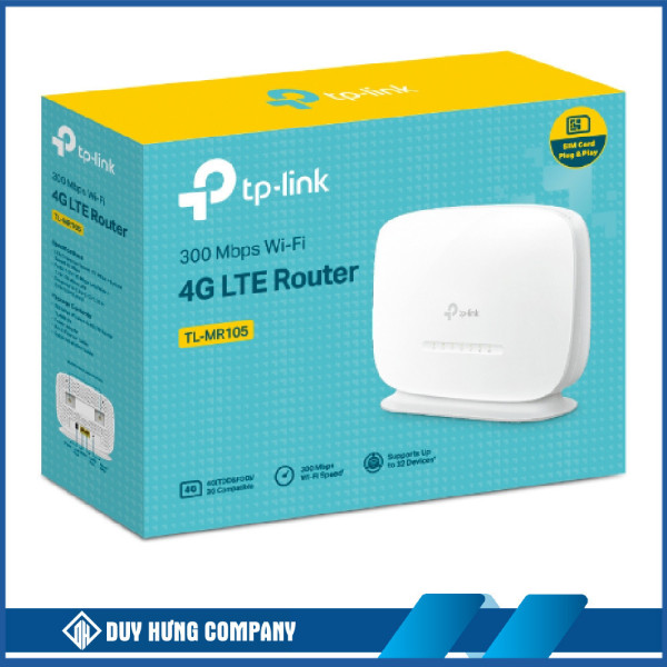 Bộ phát wifi 4G TP-Link TL-MR105 (Chuẩn N/ 300Mbps/ Ăng-ten ngầm/ Sim 4G/ 25 User)