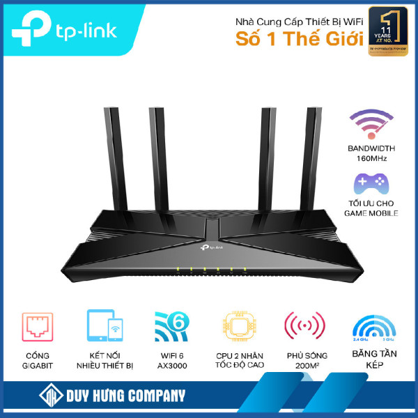 Bộ phát wifi 6 TP-Link Archer AX53 (Chuẩn AX/ AX3000Mbps/ 4 Ăng-ten ngoài/ Wifi Mesh/ 45User)
