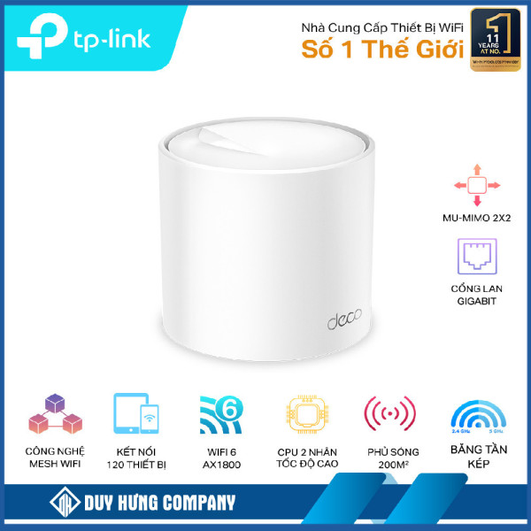 Bộ phát wifi 6 TP-Link Deco X20 1-Pack (Chuẩn AX/ AX1800Mbps/ 2 Ăng-ten ngầm/ Wifi Mesh/ 25 User)