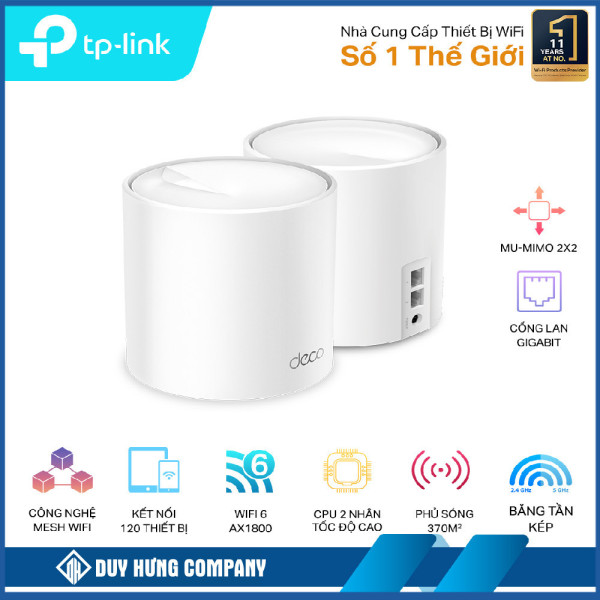 Bộ phát wifi 6 TP-Link Deco X20 2-Pack (Chuẩn AX/ AX1800Mbps/ 2 Ăng-ten ngầm/ Wifi Mesh/ 55 User)