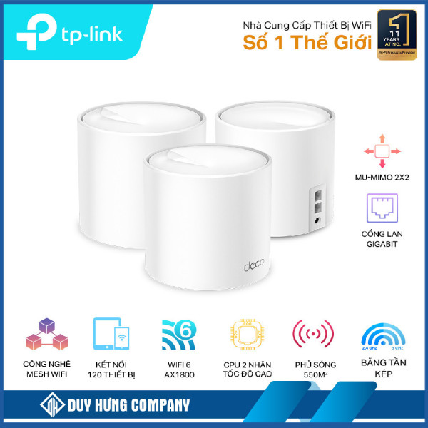 Bộ phát wifi 6 TP-Link Deco X20 3-Pack (Chuẩn AX/ AX1800Mbps/ 2 Ăng-ten ngầm/ Wifi Mesh/ Dưới 100 User)