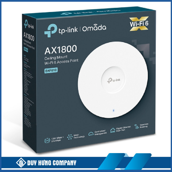 Bộ phát wifi 6 TP-Link EAP610 (Chuẩn AX/ AX1800Mbps/ Ăng-ten ngầm/ Wifi Mesh/ Dưới 250 User/ Gắn trần/tường)