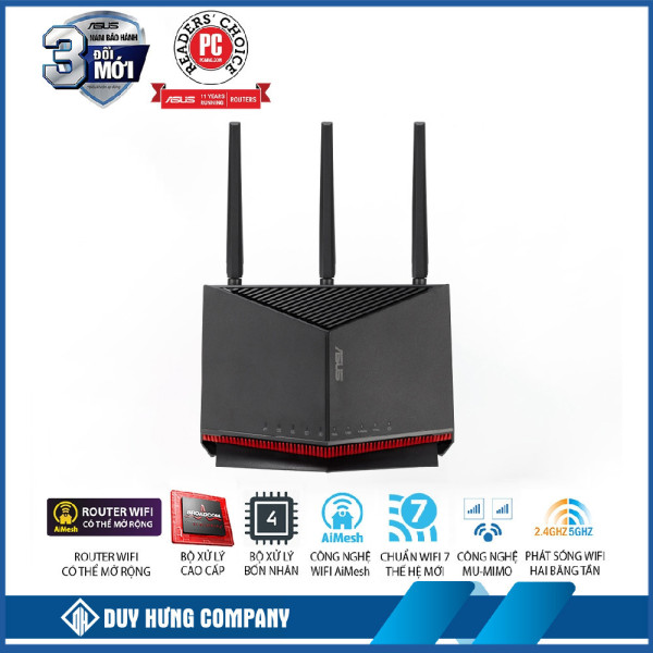 Bộ phát wifi 7 Asus RT-BE86U (Chuẩn BE/ BE6800Mbps/ 3 Ăng-ten ngoài, 1 ăng-ten ngầm/ AIMesh)