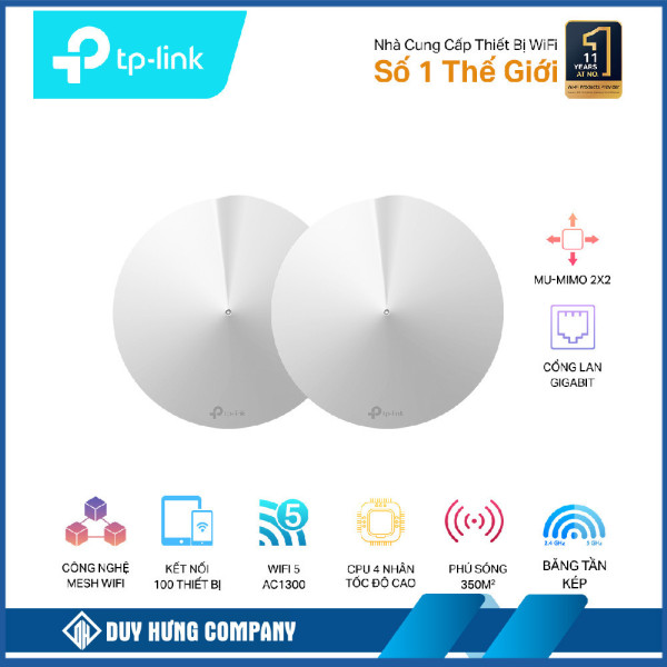 Bộ phát wifi TP-Link Deco M5 2-Pack (Chuẩn AC/ AC1300Mbps/ 4 Ăng-ten ngầm/ Wifi Mesh/ 55 User)