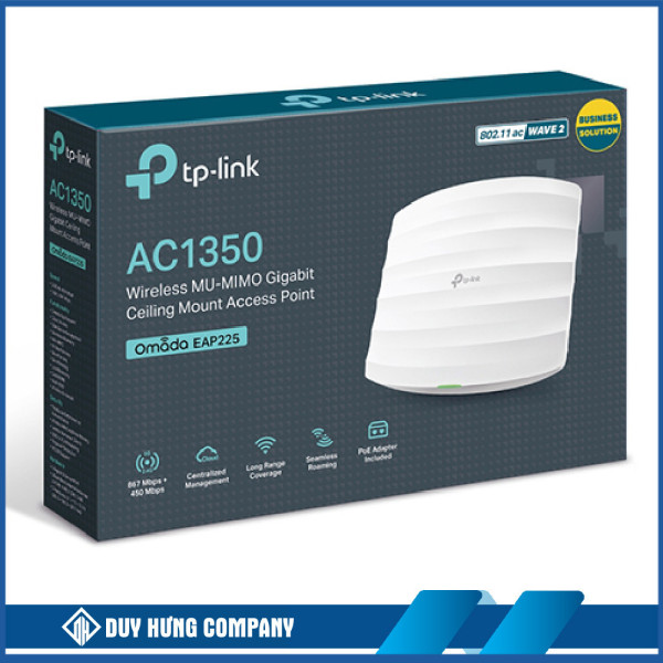 Bộ phát wifi TP-Link EAP225 (Chuẩn AC/ AC1350Mbps/ 3 Ăng-ten ngầm/ Wifi Mesh/ 35 User/ Gắn trần/tường)