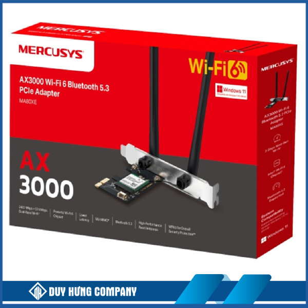 Cạc mạng không dây Mercusys PCI-E MA80XE (Chuẩn AX/ AX3000Mbps/ 2 Ăng-ten ngoài/ Bluetooth)