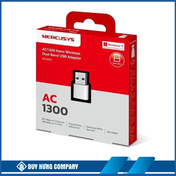 Cạc mạng không dây Mercusys USB MA30N (Chuẩn AC/ AC1300Mbps/ Ăng-ten ngoài)